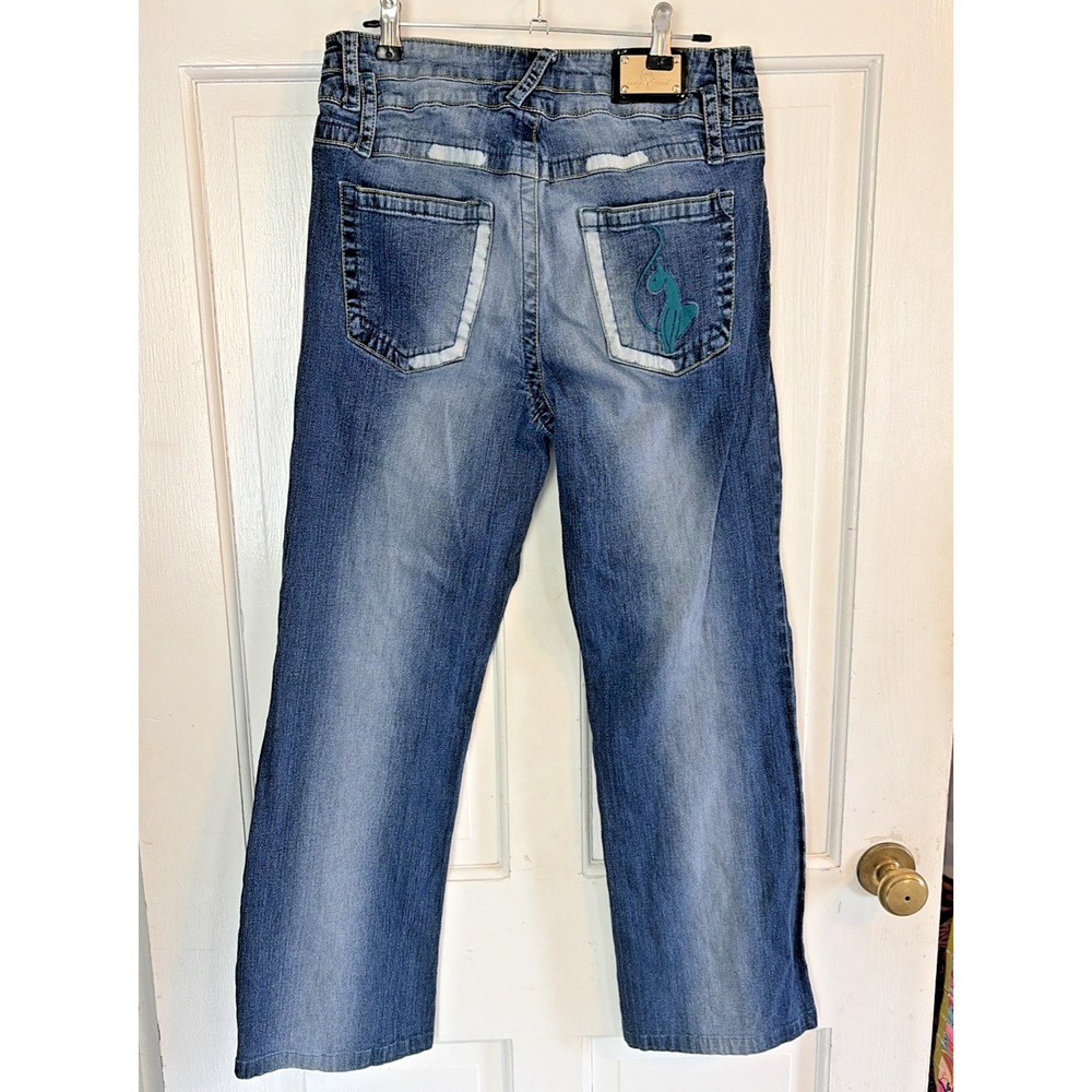 Vtg Baby Phat Jeans Women 14 Straight Leg Stretch Med Wash Distressed Embroidery - Picture 5 of 16